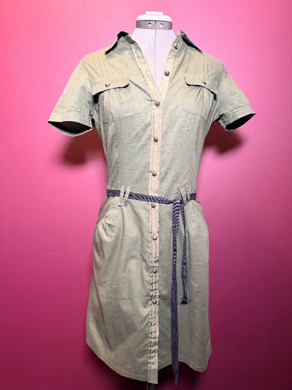 Military Style Mini Dress Y2K - Olive Green - Size Medium